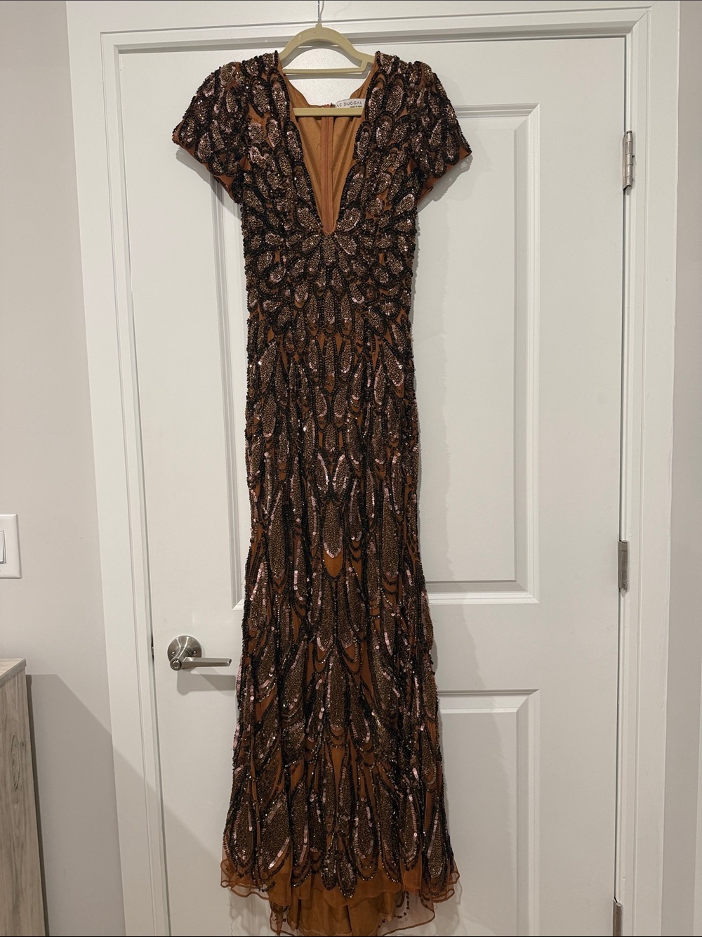 Mac Duggal Sequin V-Neck Gown